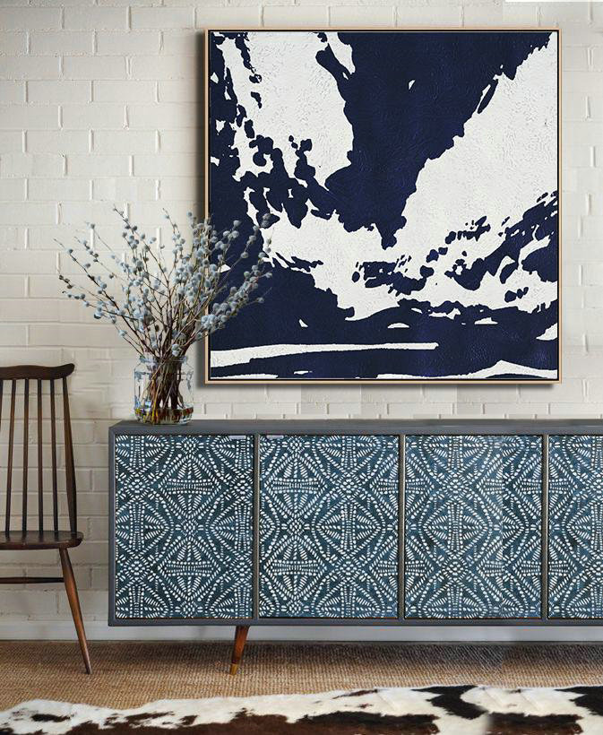 Extra Large 72" Acrylic Painting,Hand Painted Navy Minimalist Painting On Canvas,Oversized Custom Canvas Art